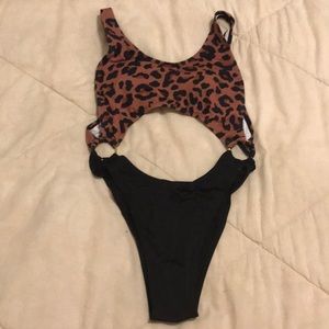 High cut cheetah print one piece